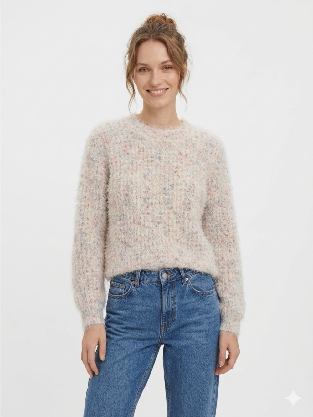 Lush Lovely Time Fuzzy Knit Speckled Pastel Crewneck Textured Sweater Size S